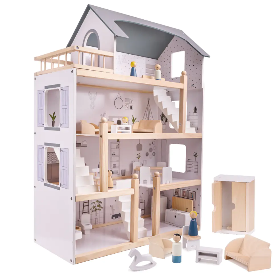 Dollhouse wooden + furniture 80cm