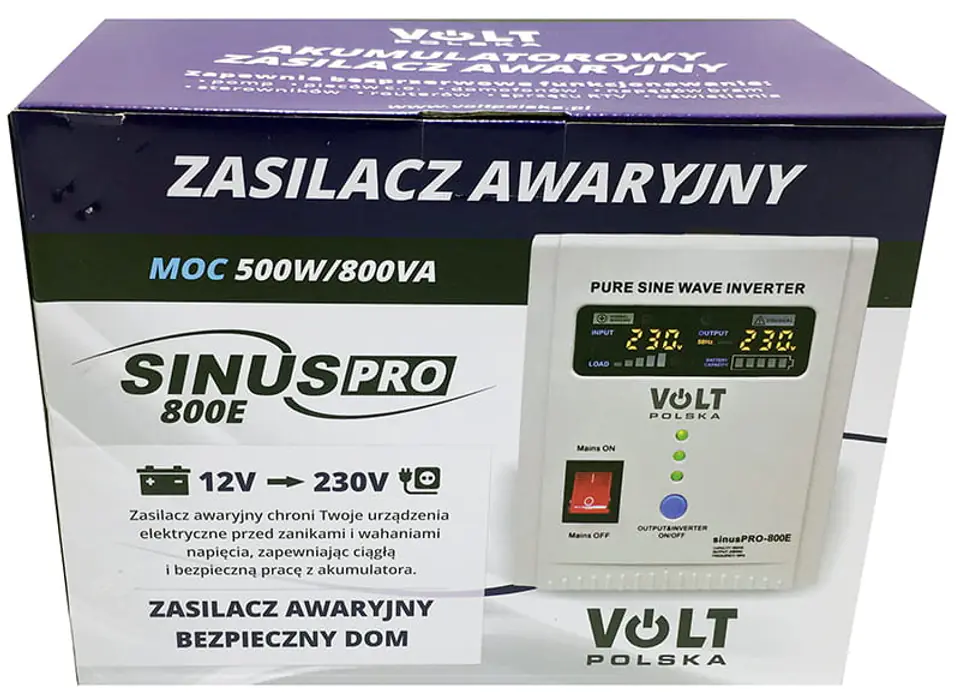 Inwerter 12-230V 800VA Zasilacz awaryjny SinusPRO 800E