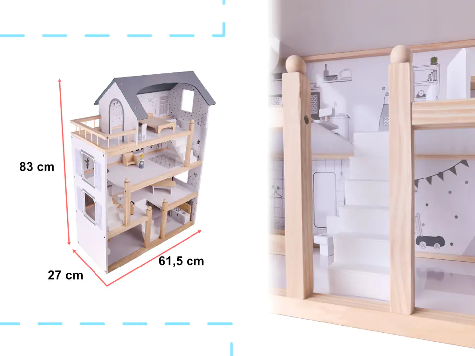 Dollhouse wooden + furniture 80cm