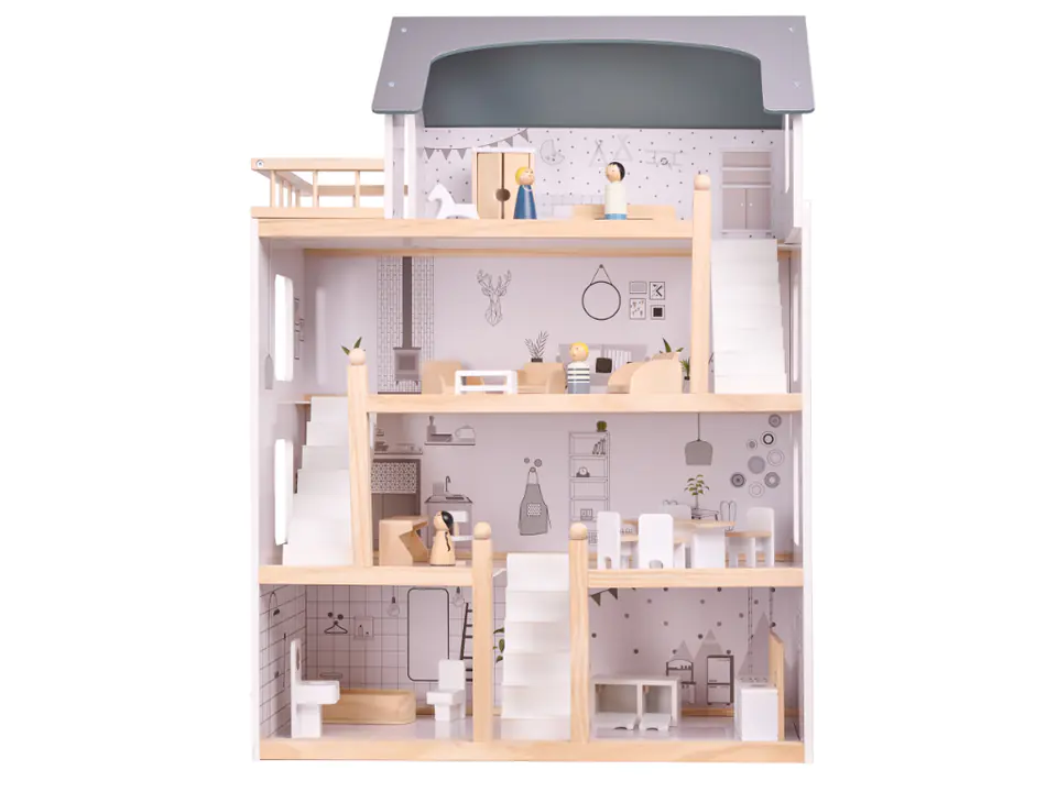 Dollhouse wooden + furniture 80cm