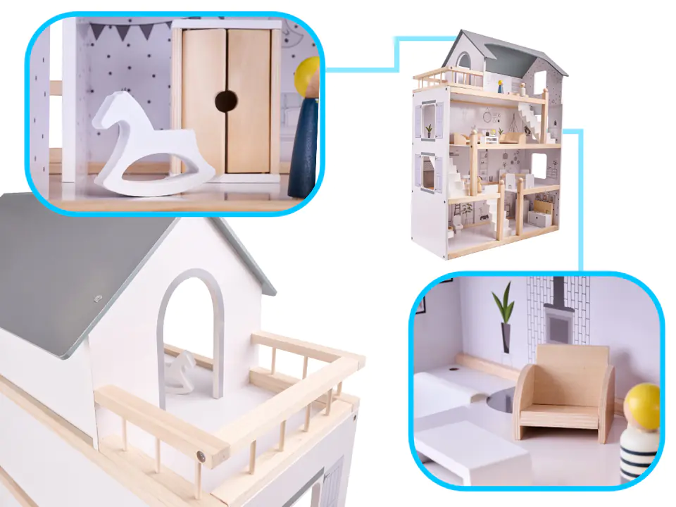 Dollhouse wooden + furniture 80cm