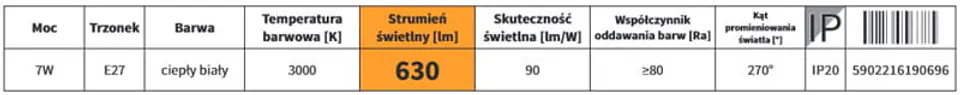 Żarówka LED E27 7W