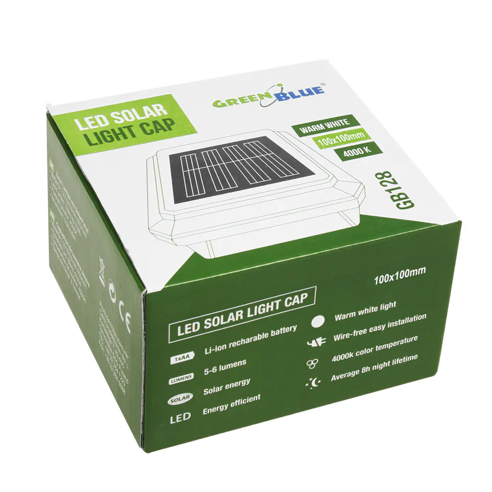 Lampa solarna LED na słupek, daszek kopertowy, GreenBlue (100 mm, 100 mm)