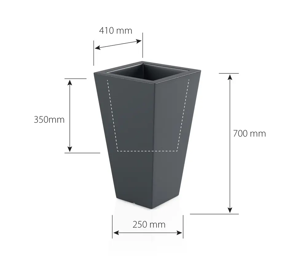 Slim white garden pot with lighting