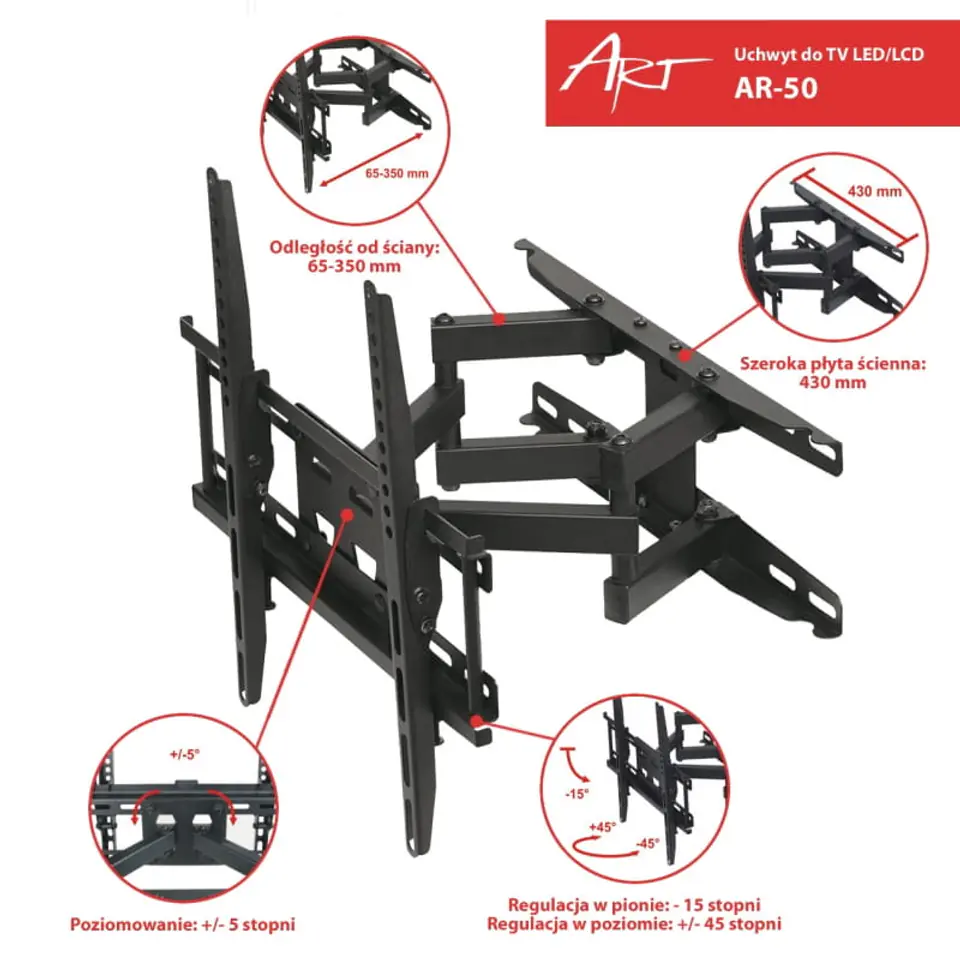 ART AR-50 Uchwyt TV/LCD 23-60” 45kg Pełna regulacja 1191_20170320123511
