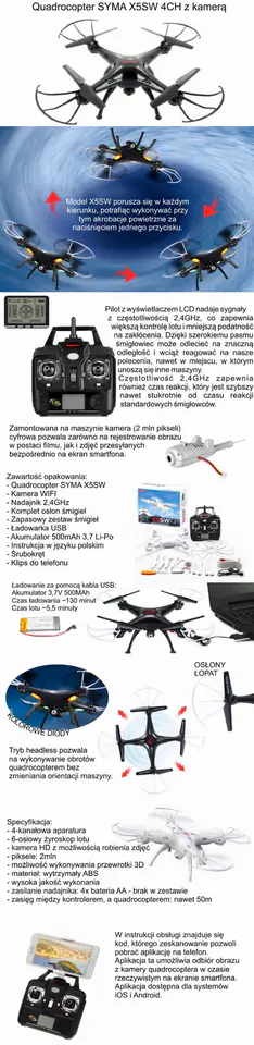 Dron zdalniesterowany z kamerą Syma X5SW