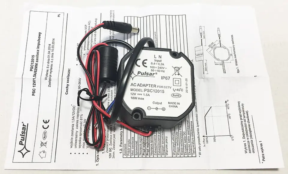 Zasilacz impulsowy 12V 1,5A IP67 Pulsar 7432