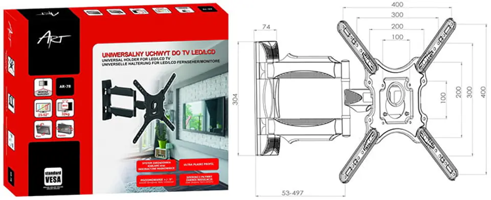 Uchwyt TV Art AR-78 opakowanie i wymiary