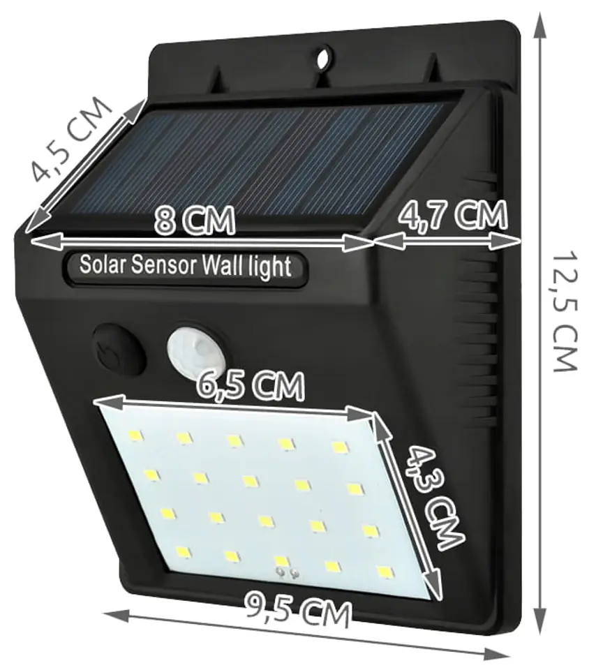 Wymiary solarnej lampki led