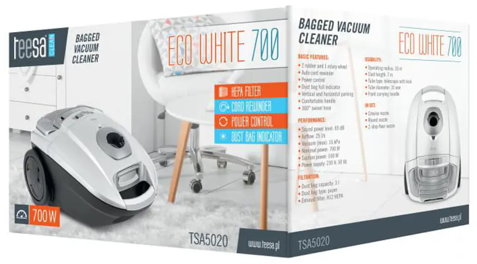 Odkurzacz Teesa ECO WHITE 700 w opakowaniu fabrycznym