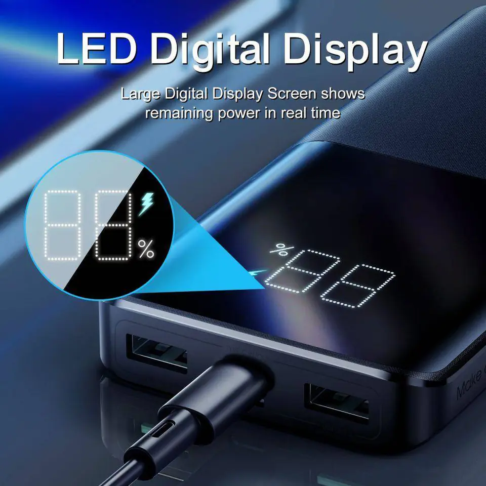 Power Bank 10000mAh 22.5W 2xUSB QC3.0 + USB-C PD3.0 + Micro USB LED Display External  Battery Fast Charge JOYROOM JR-QP191 black